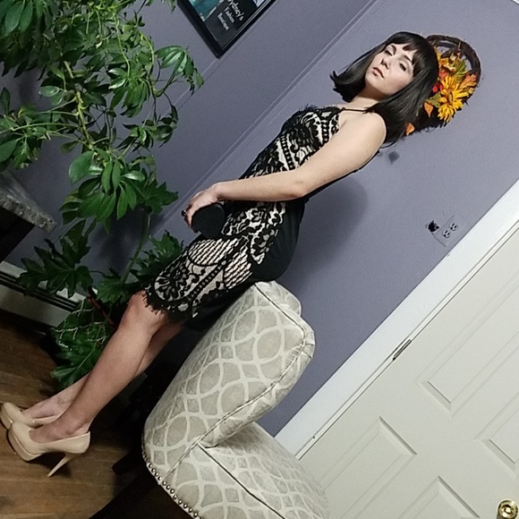 Stunning Black Lace Bodycon Dress PARTY DRESS - Picture 8 of 8